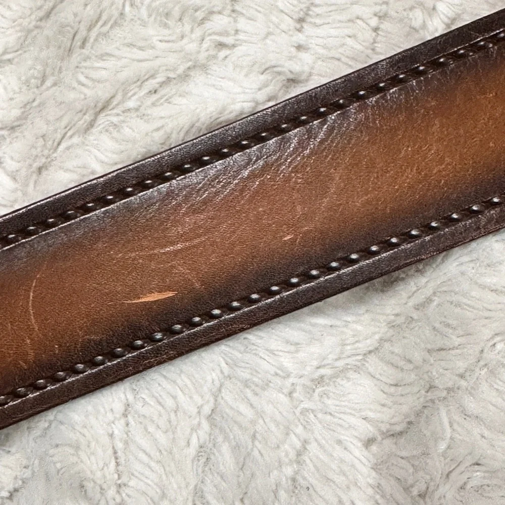 Men's Thick Brown Leather Tooled Cowhide Belt, 38